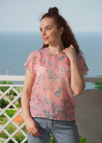 Розовая летняя - футболка из шифона с рисунком INNOE Блуза