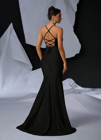 Черное вечернее платье годе SHEIN однотонное