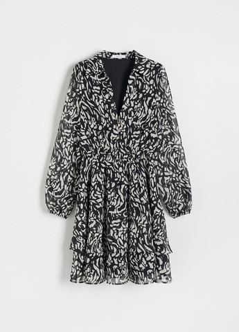 Чорно-білий кежуал сукня кльош Reserved з абстрактним візерунком