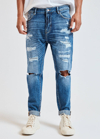 Синие летние зауженные джинсы Pull & Bear