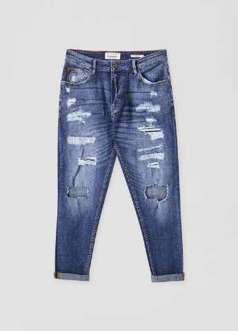 Синие летние зауженные джинсы Pull & Bear