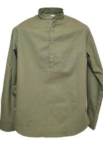 Оливковковая (хаки) кэжуал рубашка однотонная No Brand