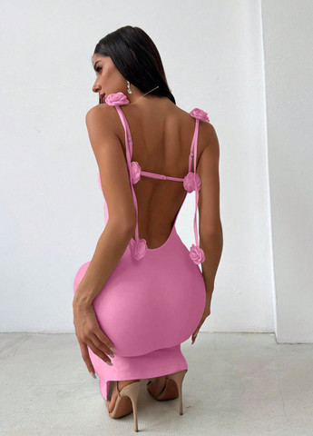 Розовое праздничный платье годе, с открытой спиной SHEIN однотонное