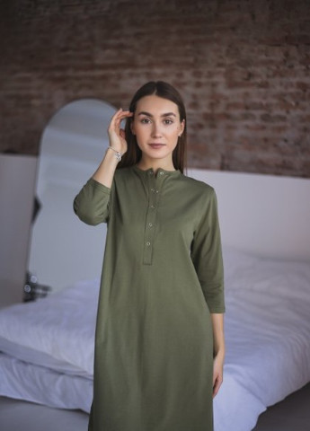Оливковое (хаки) домашнее платье-рубашка для беременных и кормящих мам, хаки Koko boutique однотонное