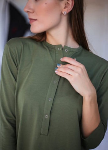 Оливковое (хаки) домашнее платье-рубашка для беременных и кормящих мам, хаки Koko boutique однотонное