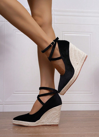 SHEIN Туфлі анкл страп чорний з натуральна замша, китай — демісезон (325077621)