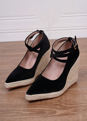 SHEIN Туфлі анкл страп чорний з натуральна замша, китай — демісезон (325077621)