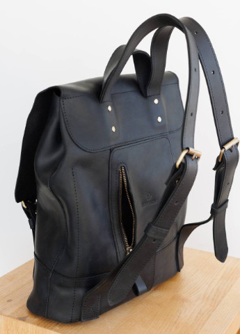 Универсальный рюкзак ручной работы из натуральной винтажной кожи черного цвета Boorbon (253351917)