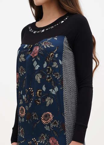 Темно-синее кэжуал платье а-силуэт Sassofono с рисунком