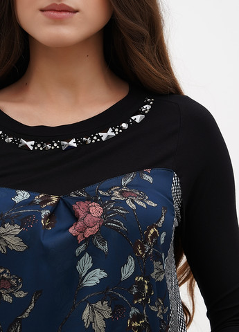 Темно-синее кэжуал платье а-силуэт Sassofono с рисунком