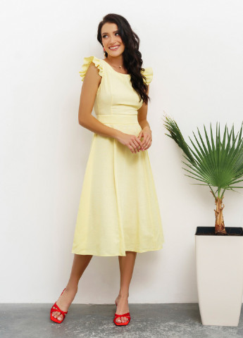 Жовтий повсякденний сукня жіноча кльош ISSA PLUS однотонна