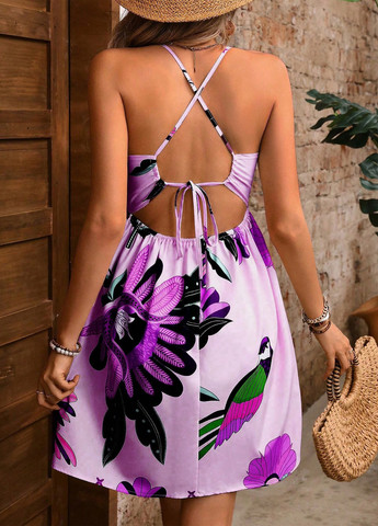 Комбінована кежуал сукня з відкритою спиною, кльош SHEIN з квітковим принтом