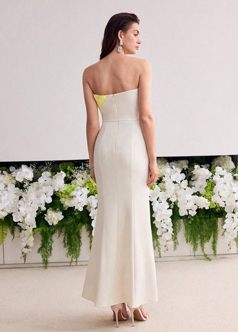 Комбінована вечірня, святковий сукня годе, з відкритими плечима, з відкритою спиною SHEIN колор блок