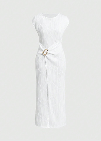 Білий коктейльна, кежуал, ділова сукня на запах SHEIN однотонна