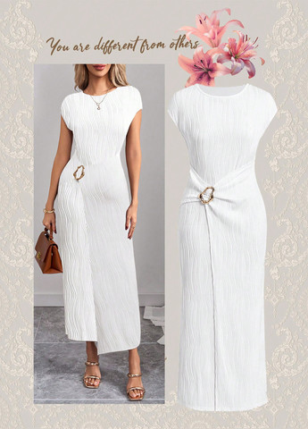 Білий коктейльна, кежуал, ділова сукня на запах SHEIN однотонна