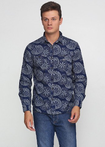 Синяя кэжуал рубашка с абстрактным узором Ralph Lauren с длинным рукавом