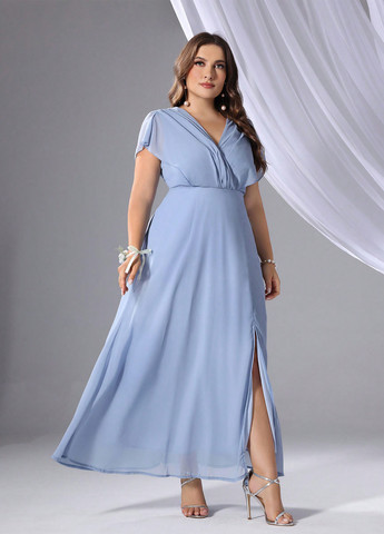 Блакитна кежуал сукня на запах SHEIN однотонна