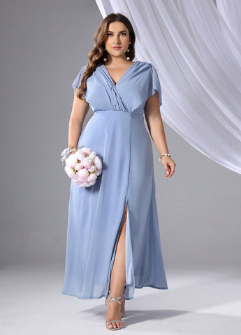 Блакитна кежуал сукня на запах SHEIN однотонна