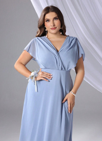 Блакитна кежуал сукня на запах SHEIN однотонна