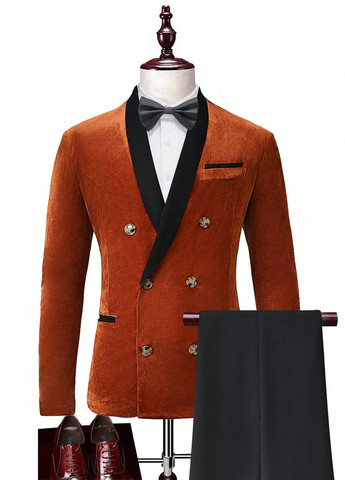 Теракотовий демісезонний костюм (піджак, штани) брючний SHEIN