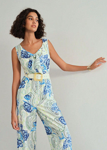 Комбинезон SHEIN комбинезон-брюки цветочный белый кэжуал вискоза