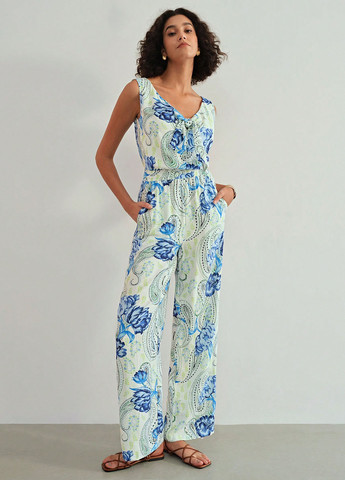 Комбинезон SHEIN комбинезон-брюки цветочный белый кэжуал вискоза