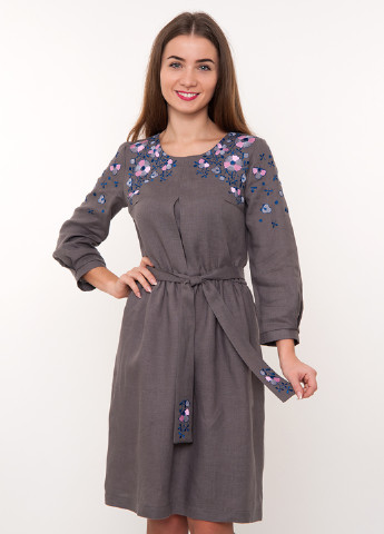Грифельно-сіра кежуал плаття, сукня Vyshyvanka з малюнком