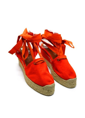 Оранжевые босоножки Ralph Lauren завязка на плетеной подошве