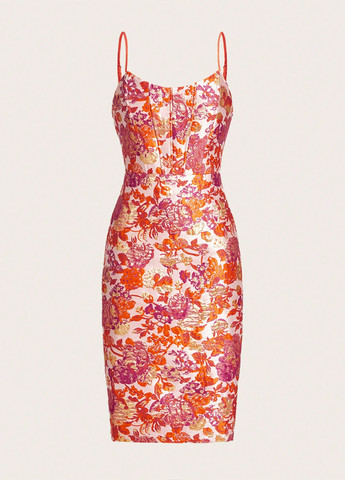 Комбінована коктейльна сукня силуетна SHEIN з квітковим принтом