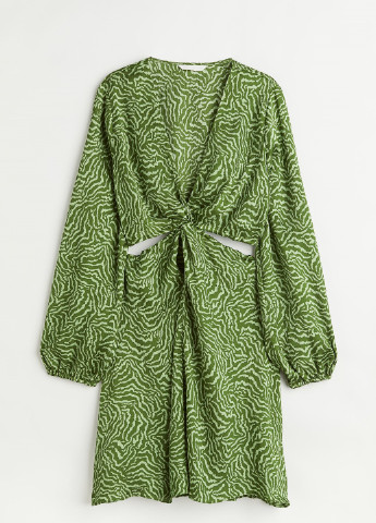Зеленое кэжуал платье H&M с абстрактным узором