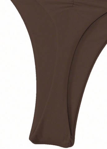 Коричневые купальные трусики однотонные SHEIN