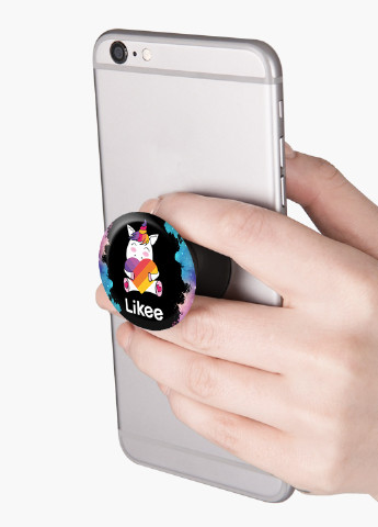 Попсокет (Popsockets) держатель для смартфона Лайк Единорог (Likee Unicorn) (8754-1037) Черный MobiPrint (216748334)