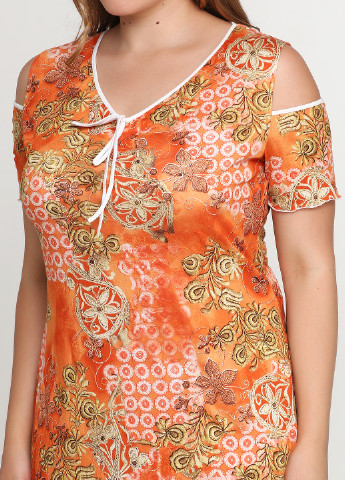 Оранжевое кэжуал платье Алеся с рисунком