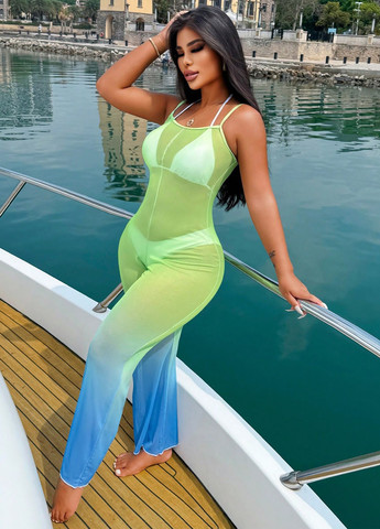 Комбинезон SHEIN комбинезон-брюки однотонный комбинированный пляжный полиэстер