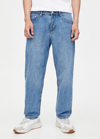 Голубые демисезонные прямые джинсы Pull&Bear
