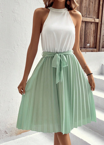 М'ятна кежуал сукня кльош, плісована SHEIN колор блок