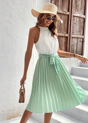 М'ятна кежуал сукня кльош, плісована SHEIN колор блок