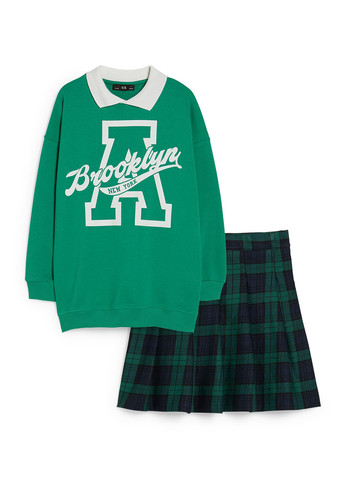 Зеленый демисезонный комплект (свитшот, юбка) C&A
