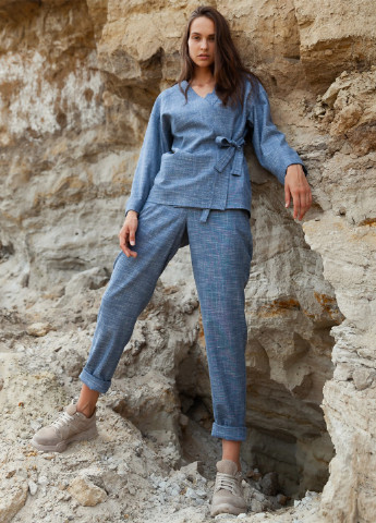 Светло-синие кэжуал демисезонные укороченные, зауженные брюки MiNiMax