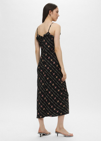 Черное кэжуал платье платье-комбинация H&M с цветочным принтом