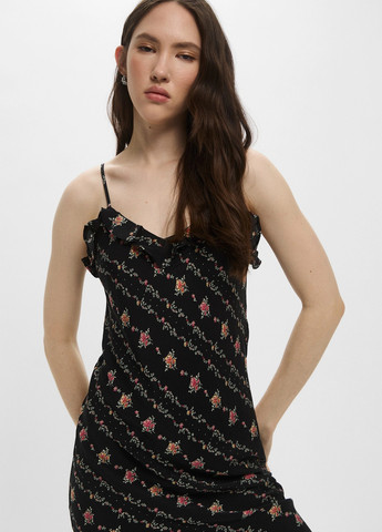 Черное кэжуал платье платье-комбинация H&M с цветочным принтом