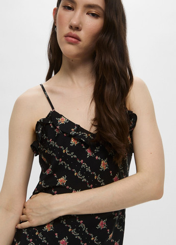 Черное кэжуал платье платье-комбинация H&M с цветочным принтом