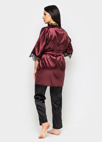 Бордовий демісезонний комплект (халат, топ, брюки) Ghazel
