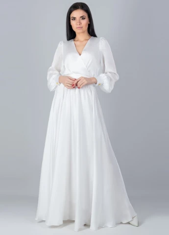 Білий вечірня плаття з спідницею-сонце, а-силует FashionYouWant однотонна