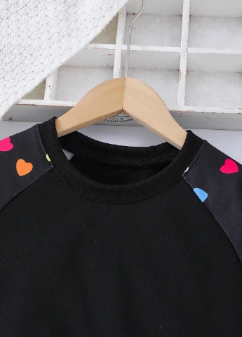 SHEIN свитшот сердечки черный кэжуал полиэстер, трикотаж