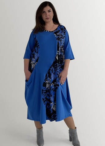 Синя кежуал сукня а-силует Hookk Design з малюнком
