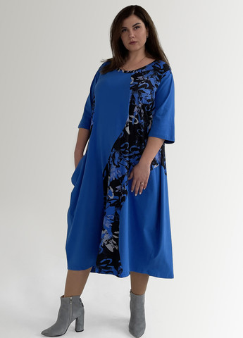 Синее кэжуал платье а-силуэт Hookk Design с рисунком