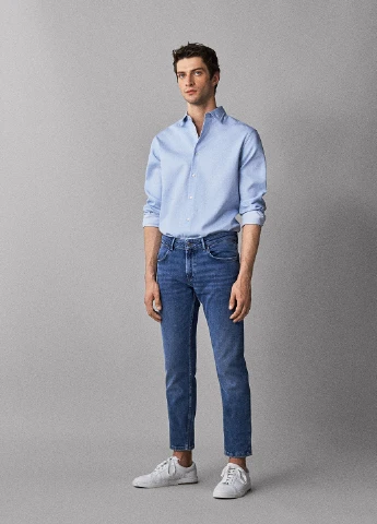 Голубой кэжуал рубашка однотонная Massimo Dutti с длинным рукавом