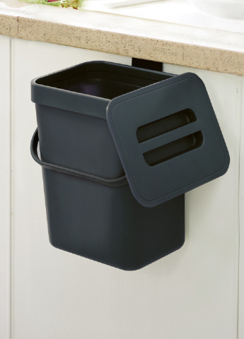 Ведро для мусора с крышкой пластиковое антрацитовое, 20,5х16,1х13 см MVM (243277196)