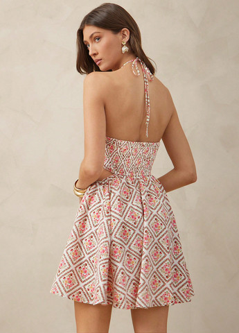 Комбинированное кэжуал платье клеш, с открытыми плечами, с открытой спиной, бандо SHEIN с цветочным принтом